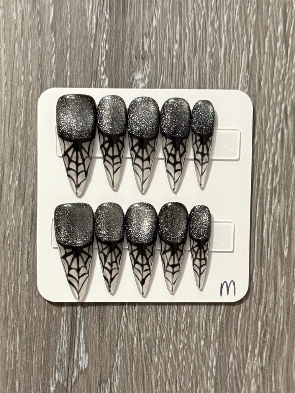 Black Glitter Spiderweb Stiletto Press-On Nail Set - Picture 1 of 1